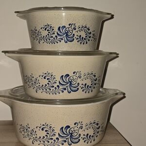 Blue Floral Patterned Casserole Dish Set